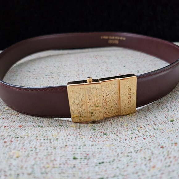 Vintage Gucci Women Belt Brown Genuine Leather Waistband Gold Tone Made in Italy - Picture 1 of 13